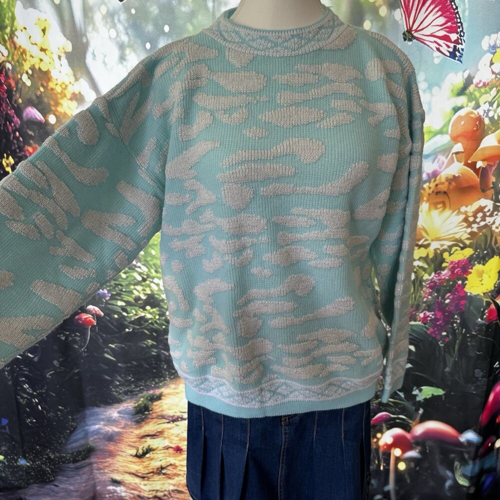 Vintage 90s Fairy Kei Womens Size Large Pastel Kawaii Knit Sweater USA